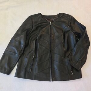 Bradley by Bradley Bayou Black Leather Jacket Chevron Quilted Zip Front Women 1X